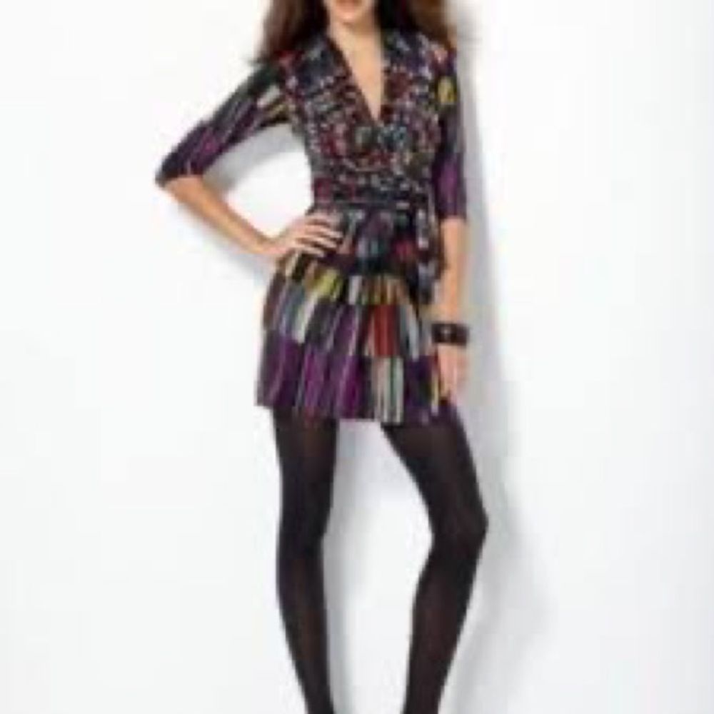 BCBGMaxAzria Multicolored Striped Surplice Wrap Dress